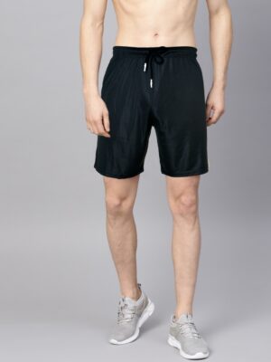 kaspy shorts - front view of black color with white striped nylon shorts